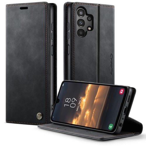 Funda CaseMe 033 para Samsung Galaxy A13/A04s, forro de piel de becerro, microfibra y bloqueo RFID (negra)
