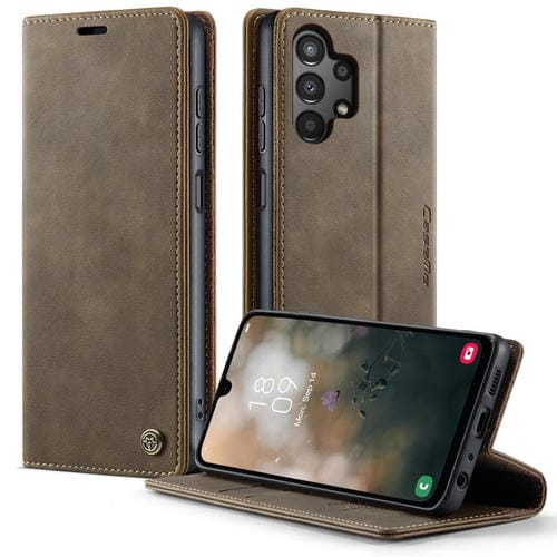 Funda CaseMe 033 para Samsung Galaxy A13/A04s, forro de piel de becerro, microfibra y bloqueo RFID (café)