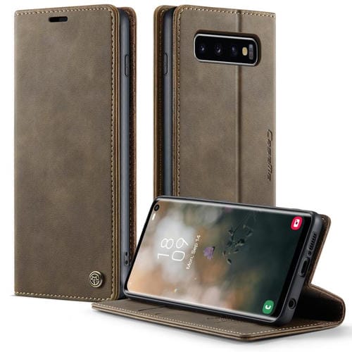 Funda CaseMe 033 para Samsung Galaxy S10+, forro de piel de becerro, microfibra y bloqueo RFID (café)