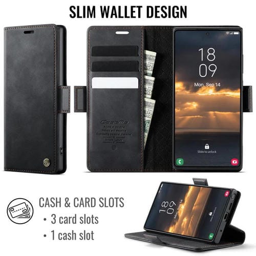 Funda CaseMe 033 para Samsung Galaxy Note10+, forro de piel de becerro, microfibra, con bloqueo RFID (negra)