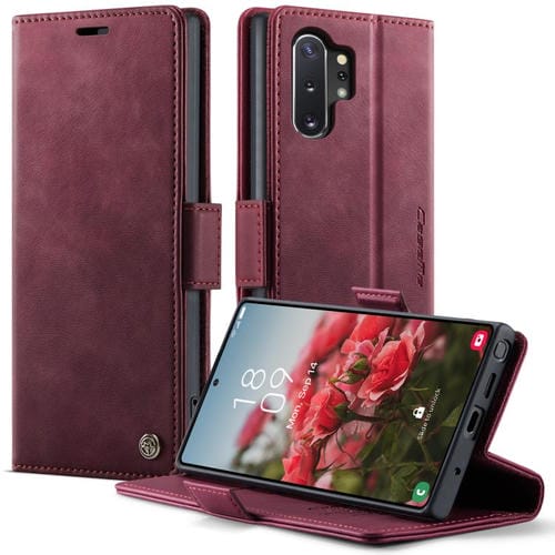 Funda CaseMe 033 para Samsung Galaxy Note10+, forro de piel de becerro, microfibra, con bloqueo RFID (roja)