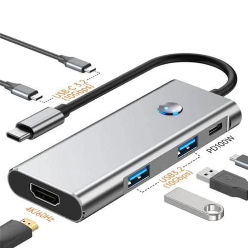 Concentrador USB-C 3.2 2426 apagado de pantalla con tecla 2 x USB 3.2 HD PD 100W