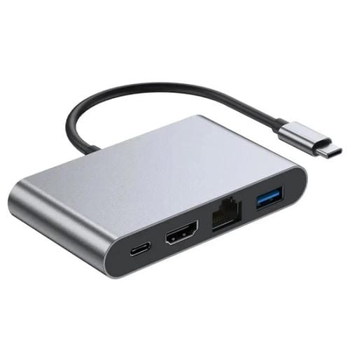 Concentrador aluminio USB 3.0 tipo C a RJ45 4K/30 Hz HD puerto carga PD100W