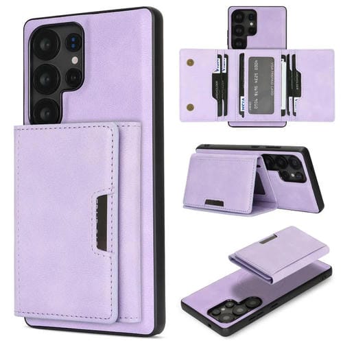 Funda de cuero plegable triple Kalebol con imán fuerte MagSafe para Samsung Galaxy S25 Ultra 5G (morado)