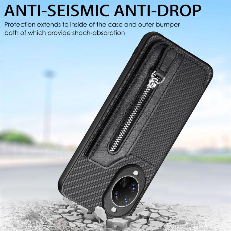 Funda tipo cartera con cremallera horizontal de fibra de carbono para Huawei nova 14 (verde)