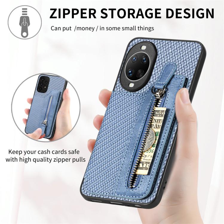 Funda tipo cartera con cremallera horizontal y tapa de fibra de carbono para Huawei Nova 14 (caqui)