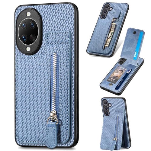 Funda de fibra de carbono con tapa vertical y cremallera para Huawei nova 14 Ultra (azul)