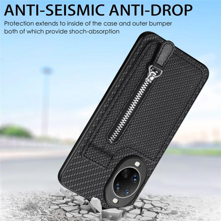 Funda de fibra de carbono con tapa vertical y cremallera para Huawei Nova 14 Pro (marrón)