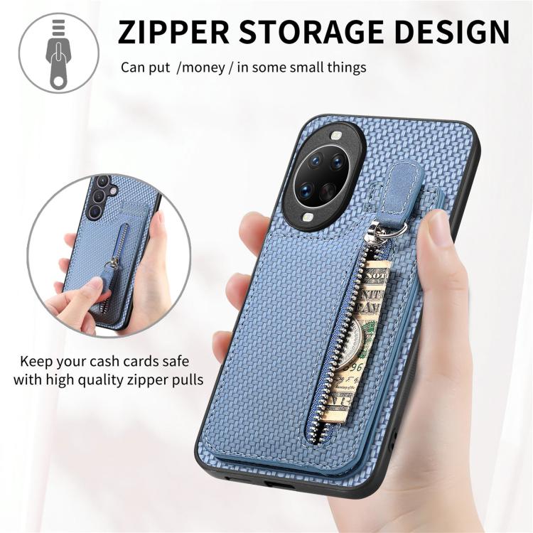Funda de fibra de carbono con tapa vertical y cremallera para Huawei Nova 14 (azul)