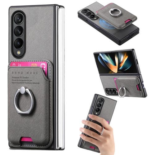 Funda de tela sarga con anillo magnético para Samsung Galaxy Z Fold4 5G (gris)