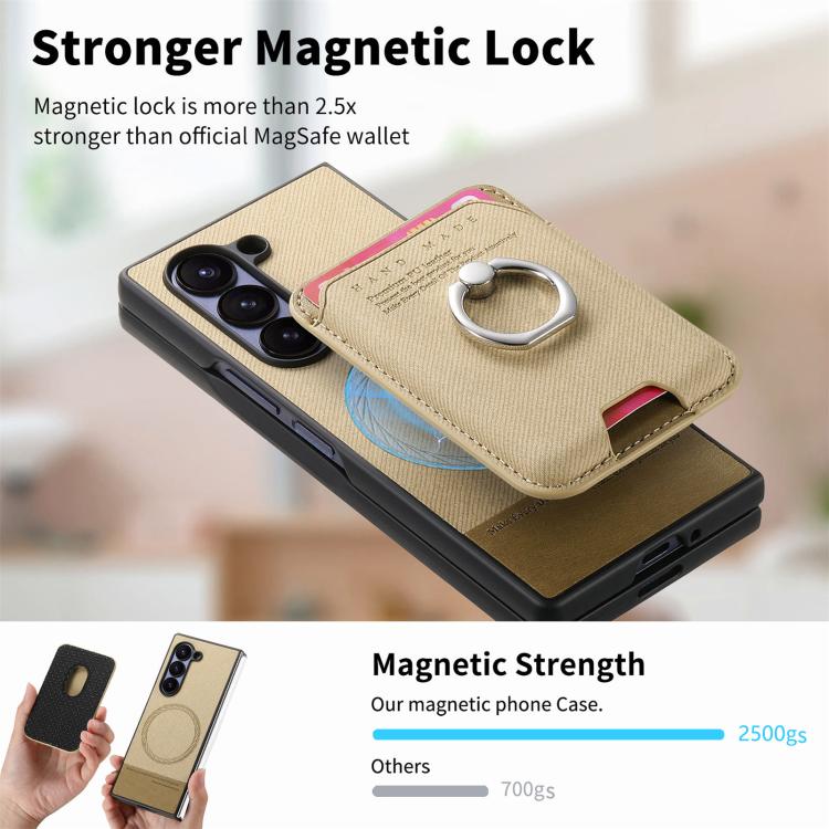 Funda de tela sarga con anillo magnético para Samsung Galaxy Z Fold6 5G (caqui)