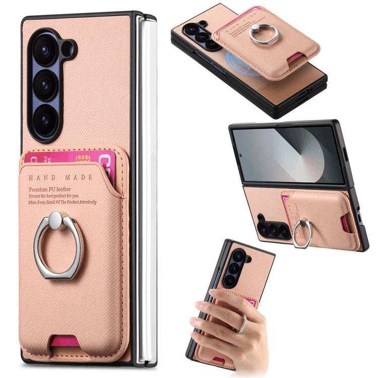 Funda de tela sarga con anillo magnético para Samsung Galaxy Z Fold6 5G (rosa)