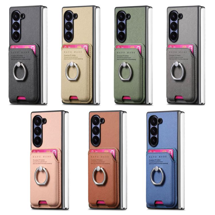 Funda de tela sarga con anillo magnético para Samsung Galaxy Z Fold5 5G (rosa)