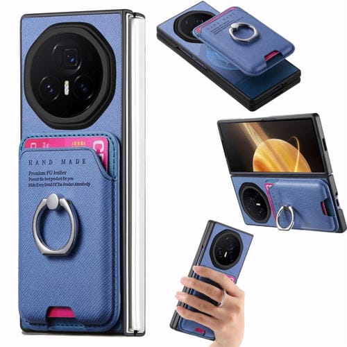 Funda magnética para teléfono con anilla para tarjetas de tela sarga para Honor Magic V3 (azul)