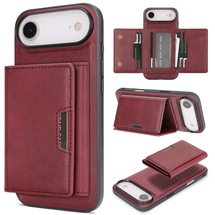 Funda de cuero plegable triple Kalebol con imán fuerte MagSafe para iPhone 17 Air (roja)