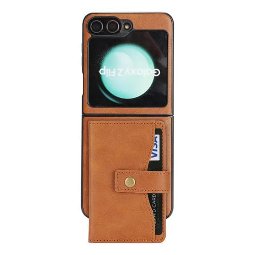 Funda de cuero con anillo MagSafe y botón magnético para Samsung Galaxy Z Flip6 (marrón)