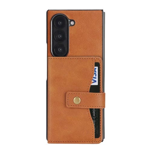 Funda de cuero con anillo MagSafe y botón magnético Kalebol para Samsung Galaxy Z Fold6 (marrón)