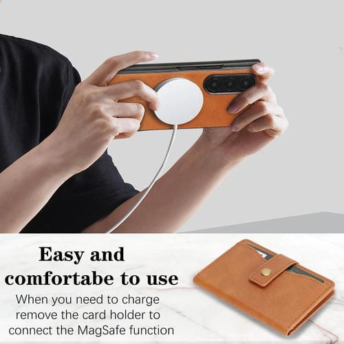 Funda de cuero con anillo MagSafe y botón magnético Kalebol para Samsung Galaxy Z Fold6 (marrón)