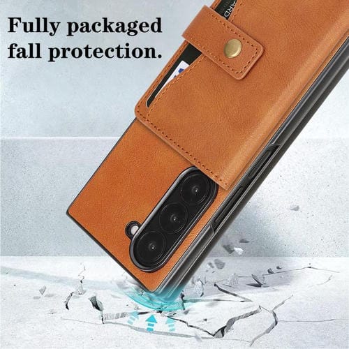 Funda de cuero con anillo MagSafe y botón magnético Kalebol para Samsung Galaxy Z Fold6 (marrón)
