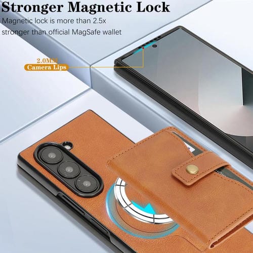 Funda de cuero con anillo MagSafe y botón magnético Kalebol para Samsung Galaxy Z Fold6 (marrón)