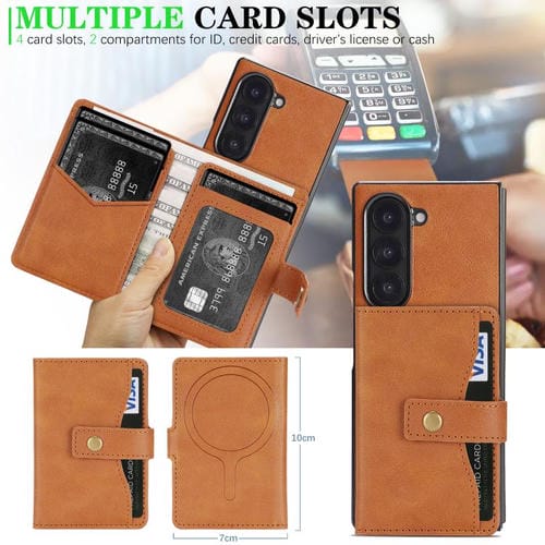 Funda de cuero con anillo MagSafe y botón magnético Kalebol para Samsung Galaxy Z Fold6 (marrón)