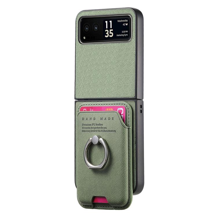 Funda magnética de tela sarga con anillo para Motorola Moto Razr 40 (verde)