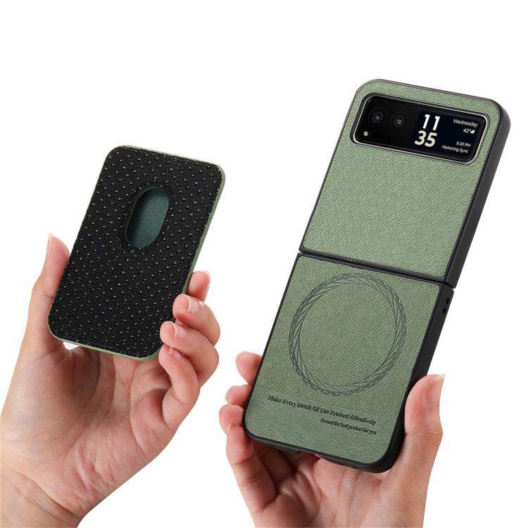 Funda magnética de tela sarga con anillo para Motorola Moto Razr 40 (verde)