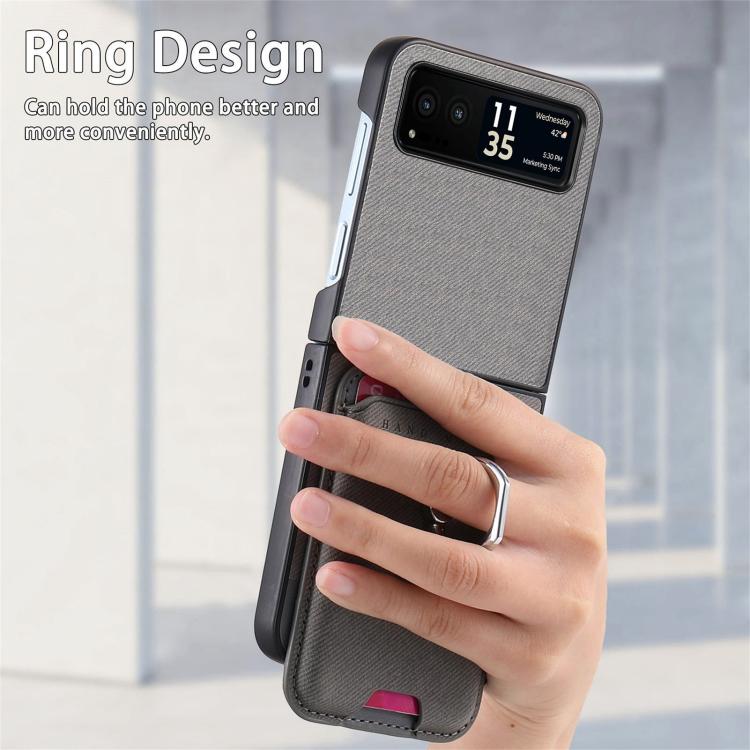 Funda de tela sarga con anillo magnético para Motorola Moto Razr 40 (gris)