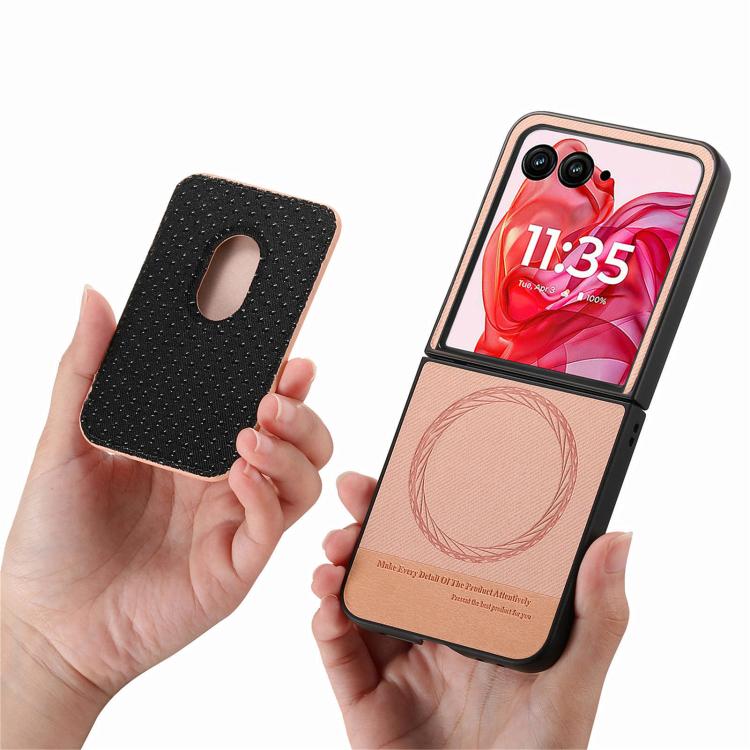 Funda magnética para Motorola Moto Razr 50 Ultra, de tela sarga, con anillo para tarjetas (rosa)