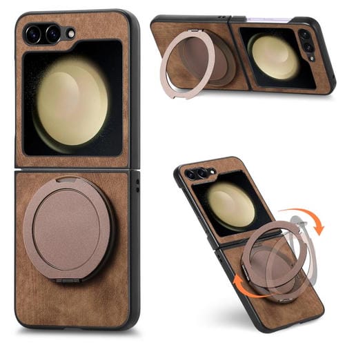 Funda de cuero retro con soporte giratorio para Samsung Galaxy Z Flip6 5G (marrón)