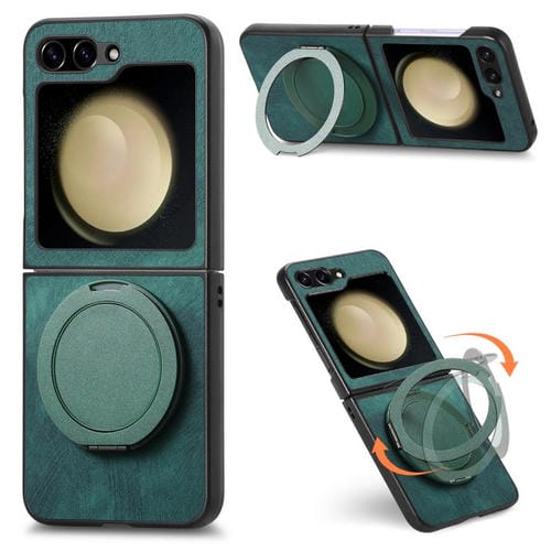 Funda de cuero retro con soporte giratorio para Samsung Galaxy Z Flip6 5G (verde)