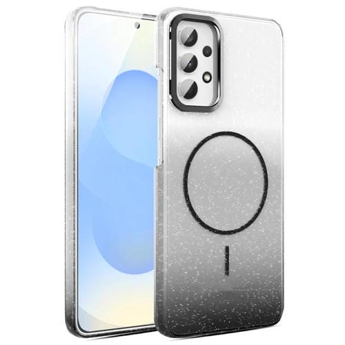 Funda MagSafe a prueba de golpes con degradado de brillo y diamantes dorados para Samsung Galaxy A32 4G (negra)