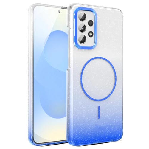Funda MagSafe a prueba de golpes con degradado de brillo y diamantes dorados para Samsung Galaxy A52 5G (azul)
