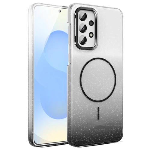 Funda MagSafe a prueba de golpes con degradado de brillo y diamantes dorados para Samsung Galaxy A33 5G (negra)
