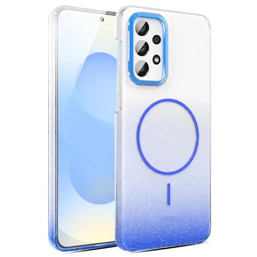 Funda MagSafe a prueba de golpes con degradado de brillo y diamantes dorados para Samsung Galaxy A33 5G (azul)