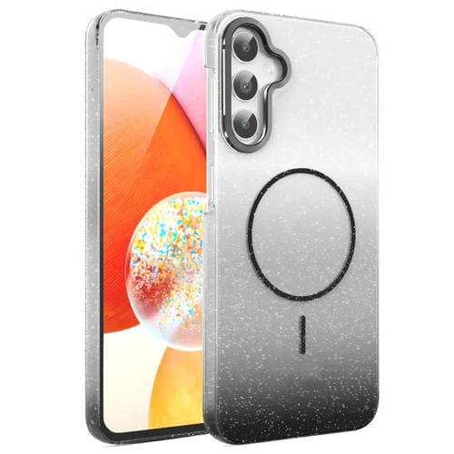 Funda MagSafe a prueba de golpes para Samsung Galaxy A14 4G/5G con purpurina dorada y degradado (negro)