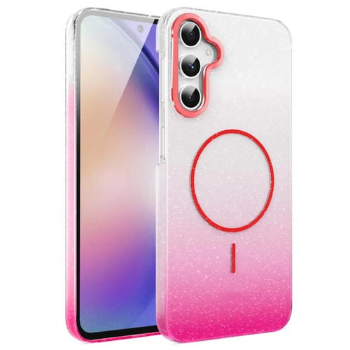 Funda MagSafe a prueba de golpes para Samsung Galaxy A54 5G con purpurina dorada y degradado (rojo)