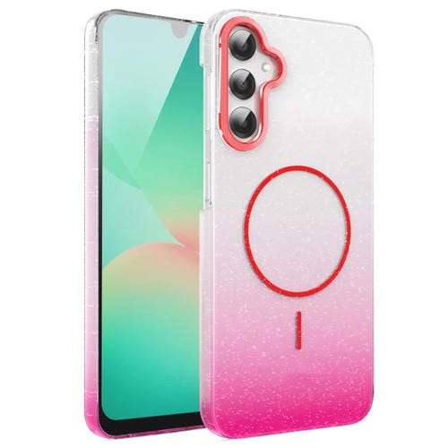 Funda MagSafe a prueba de golpes para Samsung Galaxy A25 5G con purpurina dorada y degradado (rojo)