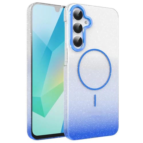 Funda MagSafe a prueba de golpes con degradado de brillo y diamantes dorados para Samsung Galaxy A16 5G (azul)
