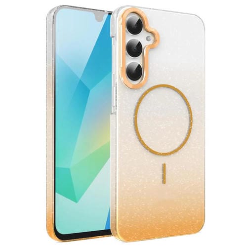 Funda MagSafe a prueba de golpes con degradado de brillo y diamantes dorados para Samsung Galaxy A16 5G (dorada)