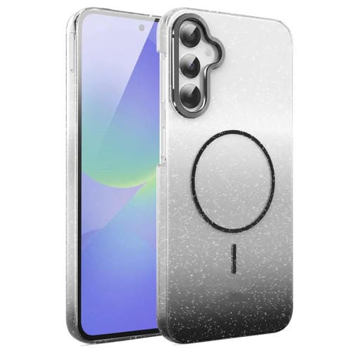 Funda MagSafe a prueba de golpes con degradado de brillo y diamantes dorados para Samsung Galaxy A36 5G (negra)