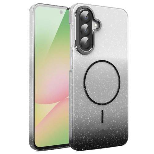 Funda MagSafe a prueba de golpes con degradado de brillo y diamantes dorados para Samsung Galaxy A56 5G (negra)