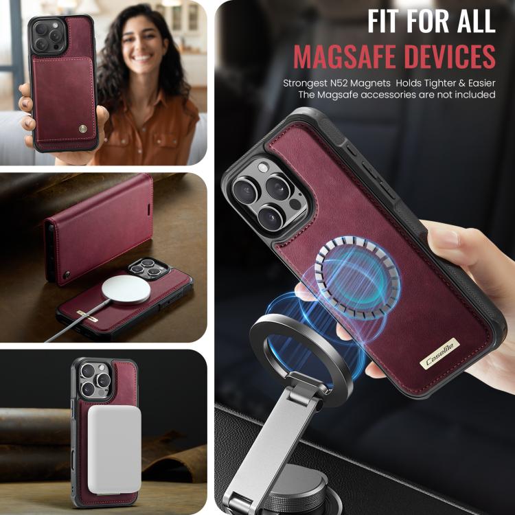 Funda de cuero desmontable CaseMe C49 MagSafe con bloqueo RFID para iPhone 16 Pro (roja)