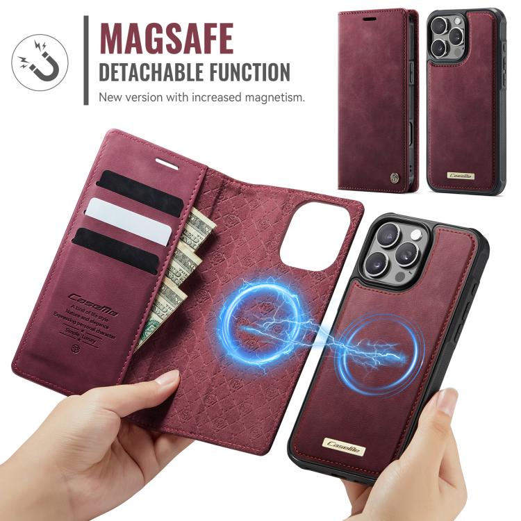 Funda de cuero desmontable CaseMe C49 MagSafe con bloqueo RFID para iPhone 16 Pro (roja)