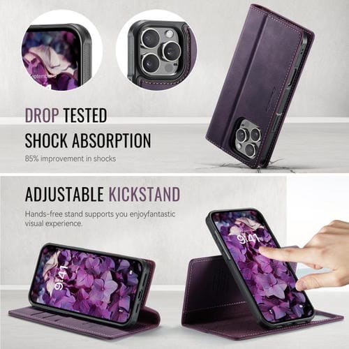 Funda de cuero desmontable CaseMe C49 para iPhone 16 Pro, con bloqueo RFID y MagSafe (morado)