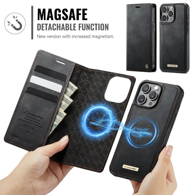 Funda de cuero desmontable CaseMe C49 con bloqueo RFID MagSafe para iPhone 14 Pro Max (negra)