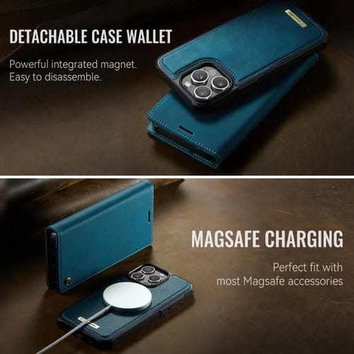 Funda de cuero desmontable CaseMe C49 con bloqueo RFID MagSafe para iPhone 14 Pro Max (verde)