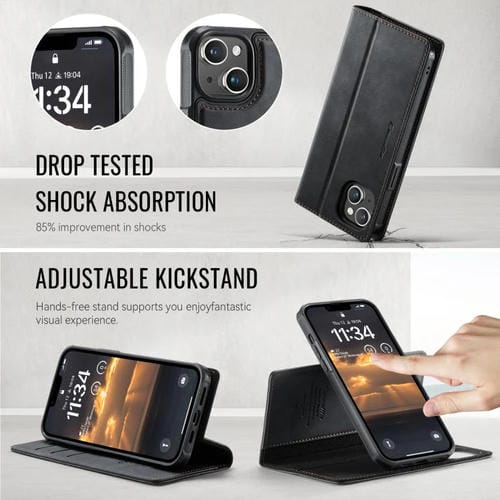 Funda de cuero desmontable CaseMe C49 con bloqueo RFID MagSafe para iPhone 13 (negra)