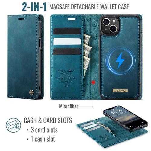 Funda de cuero desmontable CaseMe C49 con bloqueo RFID MagSafe para iPhone 13 (verde)