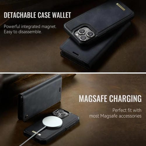Funda de cuero desmontable CaseMe C49 con bloqueo RFID MagSafe para iPhone 13 Pro Max (negra)